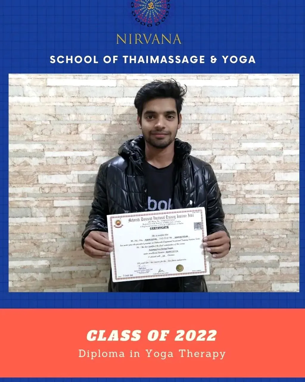 Yoga teacher training certified student