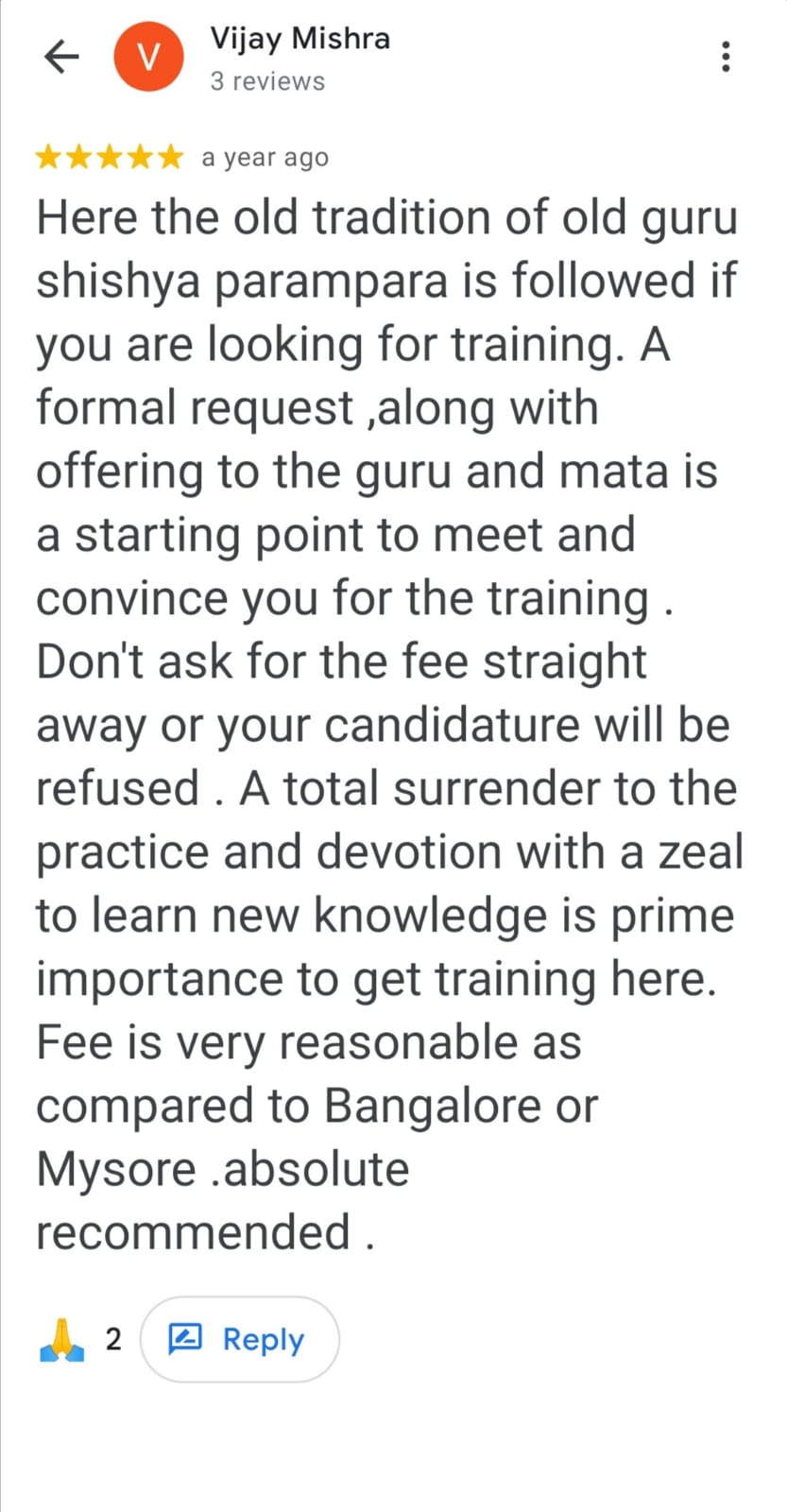 Vijay Mishra Google review